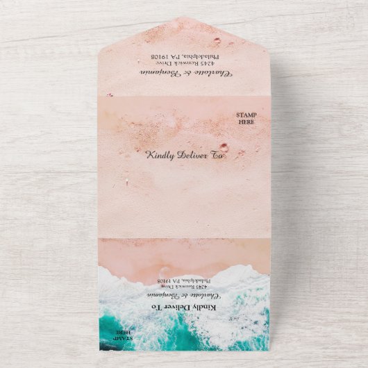 Invitation Tout En Un Plage côtière tropicale Mariage à thème (Dehors)