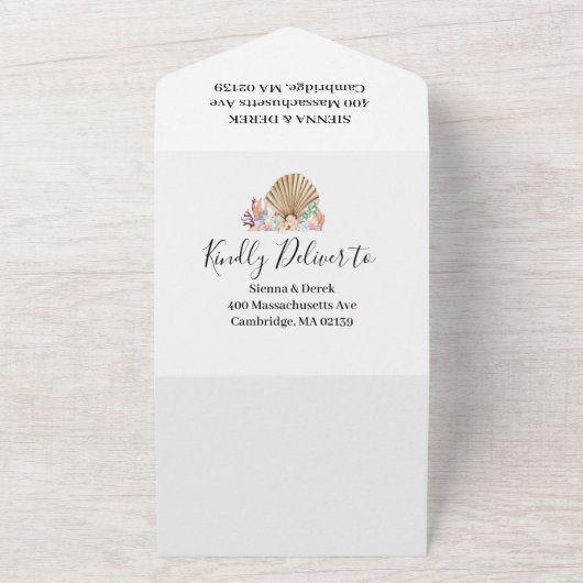 Invitation Tout En Un Plage de Coral & Seashell Mariage (Dehors)