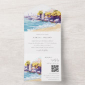 Invitation Tout En Un Plage de sable côtier Mariage de mer rocheux Code  (À l'intérieur)