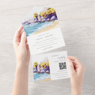 Invitation Tout En Un Plage de sable côtier Mariage de mer rocheux Code 