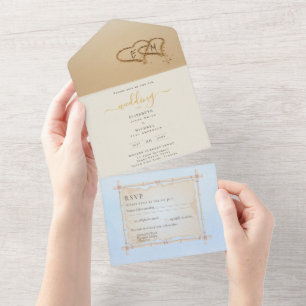 Invitation Tout En Un Plage Hearts in Sand Wedding Inviter RSVP Détails