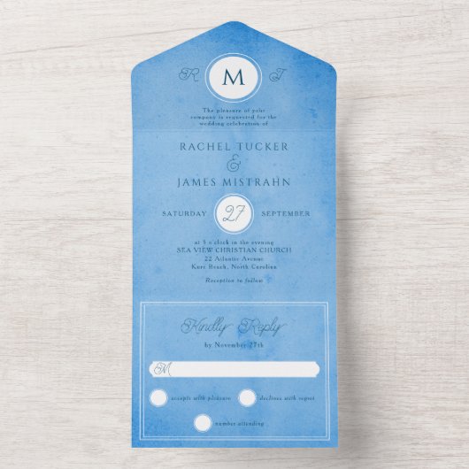 Invitation Tout En Un Plage moderne Océan Bleu Mariage d'été (À l'intérieur)