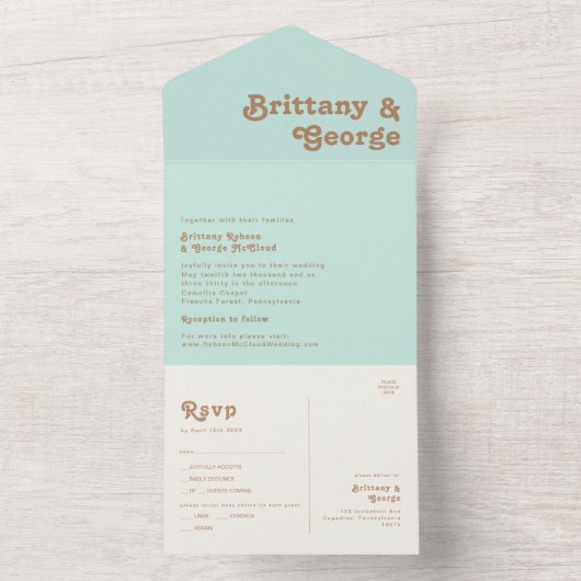 Invitation Tout En Un Plage Retro | Phoque Aqua et Envoi (À l'intérieur)