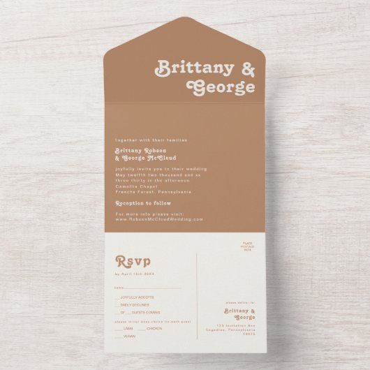 Invitation Tout En Un Plage Retro | Sceau Brown et envoi (À l'intérieur)