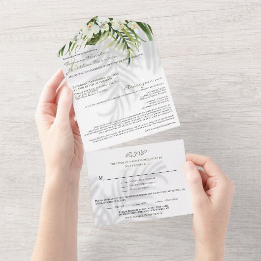 Invitation Tout En Un Plage Tropical Palms & Orchidées avec Mariage Ombr (Déchirure)