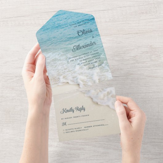 Invitation Tout En Un Plage tropicale Destination Été Mariage (Déchirure)