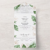 Invitation Tout En Un Plage tropicale Foliage & Gold Mariage élégant (À l'intérieur)