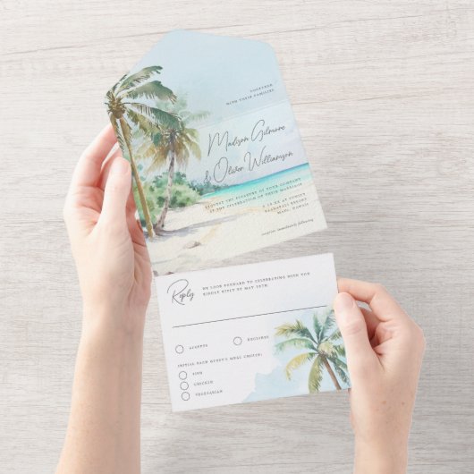 Invitation Tout En Un Plage tropicale magnifique Palm Trees Island (Déchirure)