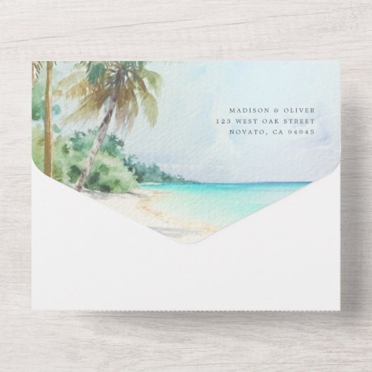 Invitation Tout En Un Plage tropicale magnifique Palm Trees Island (Verso)