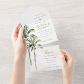 Invitation Tout En Un Plage tropicale Palm Trees Mariage aquarelle (Déchirure)