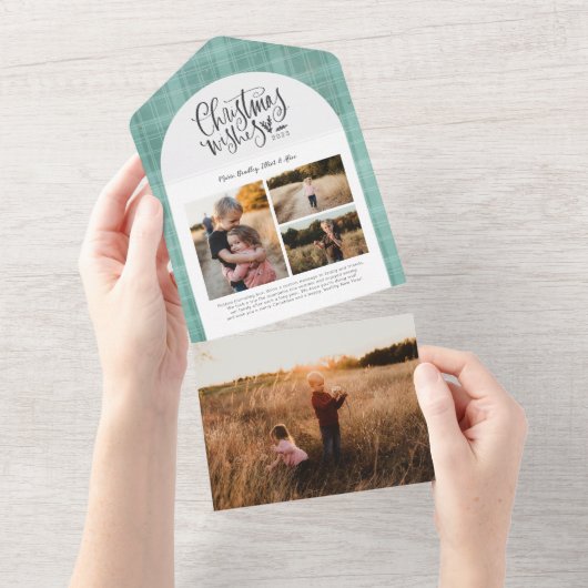 Invitation Tout En Un Plat Père Noël Noël Vert rose 4 Vacances photo (Déchirure)