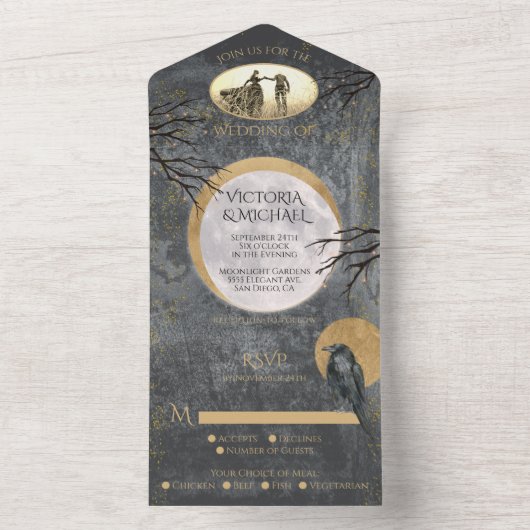 Invitation Tout En Un Pleine lune gothique céleste Halloween Mariage pho (À l'intérieur)