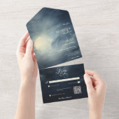 Invitation Tout En Un Pleine lune gothique foncé Ciel nocturne Code QR (Déchirure)