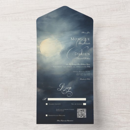 Invitation Tout En Un Pleine lune gothique foncé Ciel nocturne Code QR (À l'intérieur)