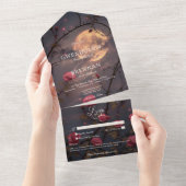 Invitation Tout En Un Pleine lune gothique foncée et roses rouges de san (Déchirure)