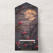 Invitation Tout En Un Pleine lune gothique foncée et sang Roses rouges D (À l'intérieur)