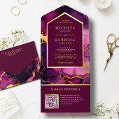 Invitation Tout En Un Plum Gold Abstrait Fluid Ink QR Code Mariage