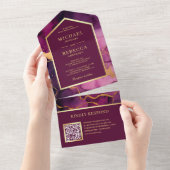 Invitation Tout En Un Plum Gold Abstrait Fluid Ink QR Code Mariage (Déchirure)