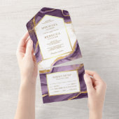Invitation Tout En Un Plum Purple Gold Foil Abstrait Fluid Ink Mariage (Déchirure)