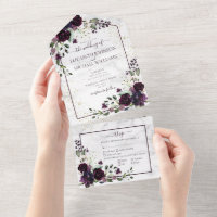 Plum Purple Gold Watercolor Marble cas Wedding