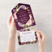 Invitation Tout En Un Plum rustique violet et rose pâle Mariage floral (Déchirure)