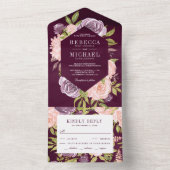 Invitation Tout En Un Plum rustique violet et rose pâle Mariage floral (À l'intérieur)