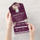 Invitation Tout En Un Plum violet bleu rose rose floral Mason Jar Mariag (Déchirure)