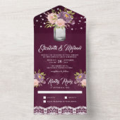 Invitation Tout En Un Plum violet bleu rose rose floral Mason Jar Mariag (À l'intérieur)