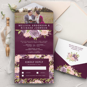 Invitation Tout En Un Plum violet et rose vif Mariage photo