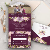 Invitation Tout En Un Plum violet et rose vif Mariage photo