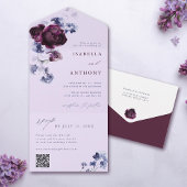 Invitation Tout En Un Plum violet & Indigo Bleu Élégant Mariage floral