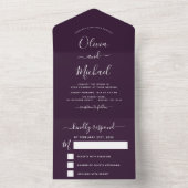 Invitation Tout En Un Plum violet Mariage Typographie moderne RSVP (À l'intérieur)