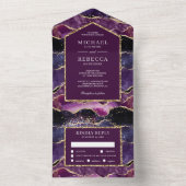 Invitation Tout En Un Plum violet or Parties scintillant Agate Marbre Ma (À l'intérieur)