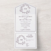 Invitation Tout En Un Plum violet poitrine feuillue Monogramme Mariage (À l'intérieur)