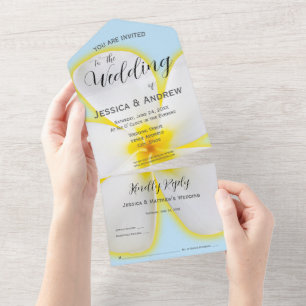 Invitation Tout En Un Plumeria tropicale, blanche et jaune, Mariage flor