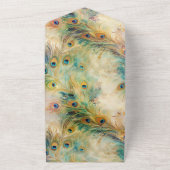 Invitation Tout En Un Plumes Aqua Green Gold Peacock (Dehors)