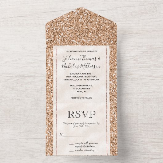 Invitation Tout En Un Pocher Rose or blanc Parties scintillant blanche (À l'intérieur)