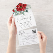 Invitation Tout En Un Poinsettia Foliage QR Code Script Mariage (Déchirure)