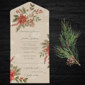 Invitation Tout En Un Poinsettias avec houx sur beige neigeux