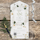 Invitation Tout En Un Poireaux rustiques et Fleurs blanches Code QR