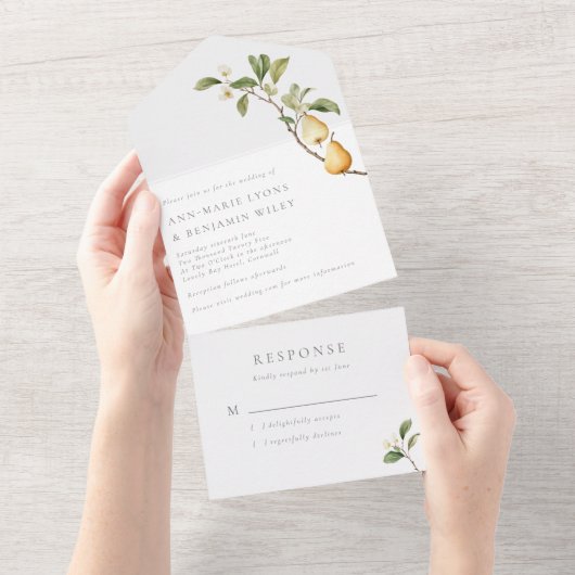 Invitation Tout En Un Poires botaniques Mariage rustique (Déchirure)