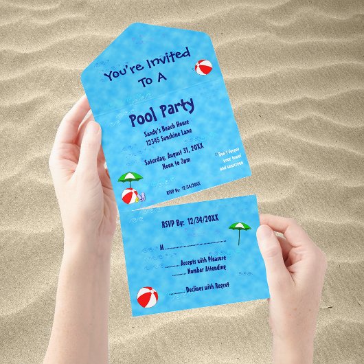 Invitation Tout En Un Pool Party Beach Toys Editable All in One Invite