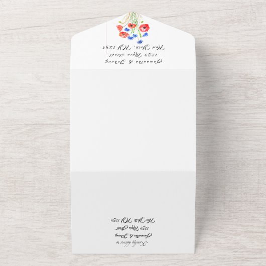 Invitation Tout En Un Poppies Cornflowers Mariage élégant (Dehors)