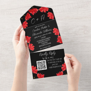 Invitation Tout En Un Poppies Rouges Poppy Black Modern Élégant Floral