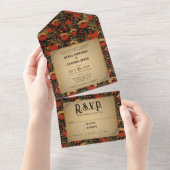 Invitation Tout En Un Poppies rouges rustiques Bois tout en un mariage I (Déchirure)