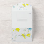 Invitation Tout En Un Poppies rustiques simples bleues jaunes aquarelles (Dehors)