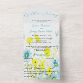 Invitation Tout En Un Poppies rustiques simples bleues jaunes aquarelles (À l'intérieur)