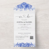 Invitation Tout En Un Porcelaine bleue Floral tout en un mariage Inviter (À l'intérieur)