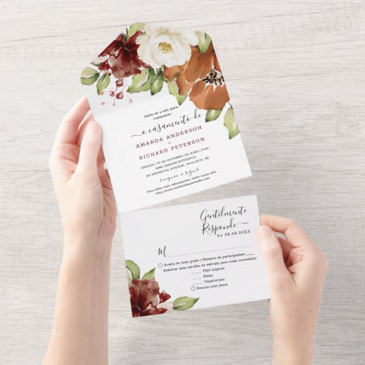 Invitation Tout En Un Português Rustique Mariage Tout en un (Déchirure)