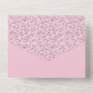 Invitation Tout En Un Poseurs de perles rose-blanc sur velours rose